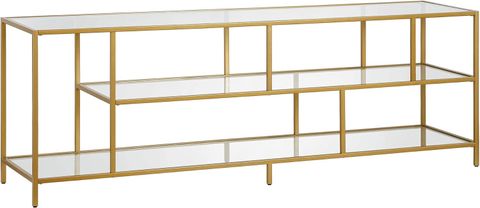 Evelyn&Zoe Winthrop Rectangular Tv Stand With Glass Shelves For Tv's Up ... inside Exploring the Benefits of Rectangular TV Furniture Solutions