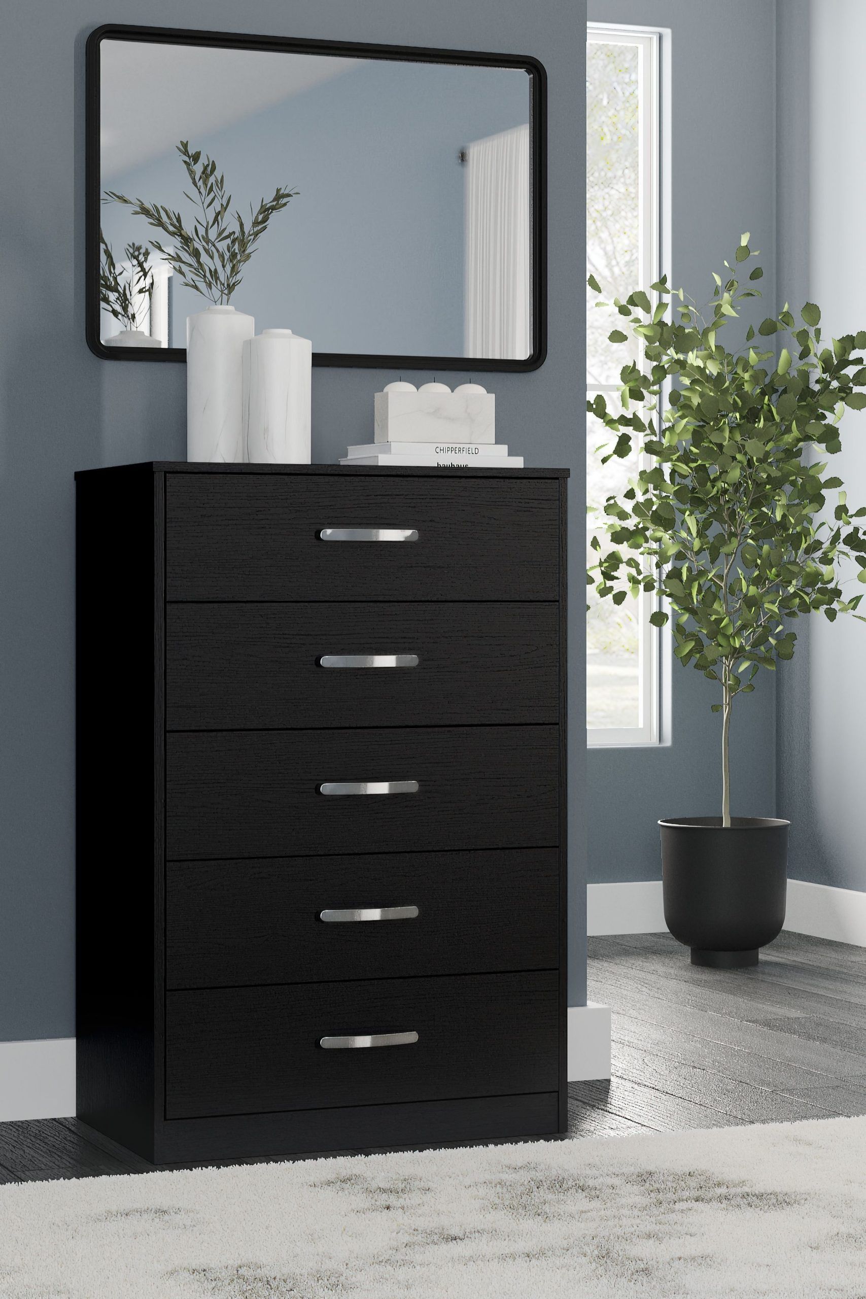 Finch - Black - Five Drawer Chest - 46&quot; Height in Modern White And Black 5-Drawer Chest