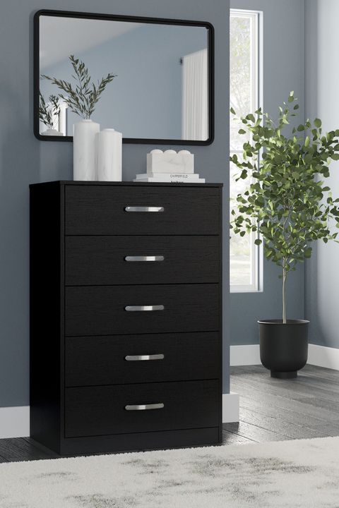 Finch - Black - Five Drawer Chest - 46" Height in Modern White And Black 5-Drawer Chest