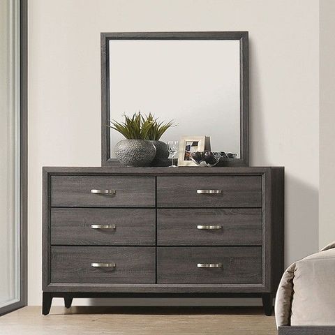 Fm7215Gy-D Errico Grey Wood Grain Finish Wood 6 Drawer Dresser In 2024 ... throughout Maximizing Storage with a 58 X 16 X 37 Weathered Gray Dresser