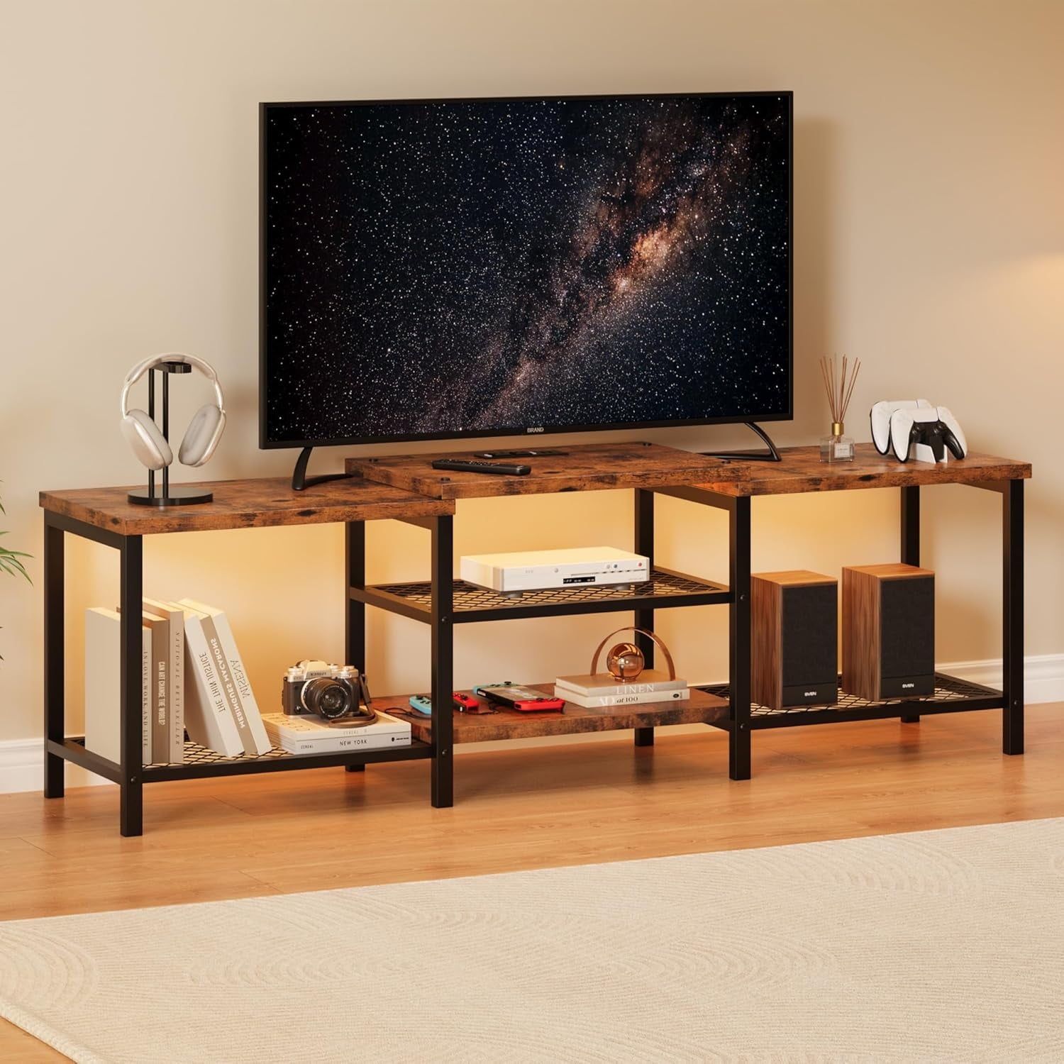 Garvee 67&quot; Tv Stand With Led Lights &amp; Power Outlets, Large ... pertaining to Understanding the Best TV Stand Options for Large Screen Displays