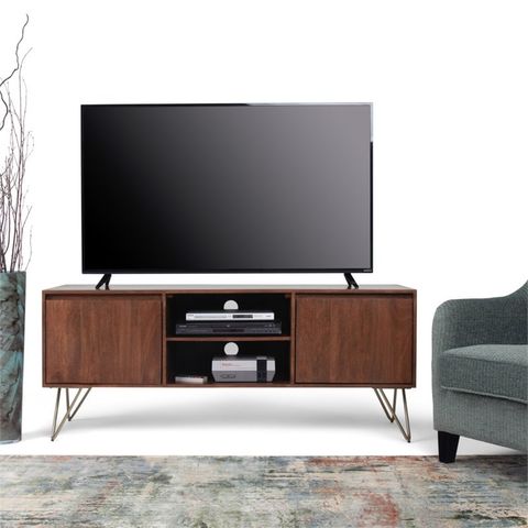Hunter Solid Mango Wood Tv Media Stand In Umber Brown Stain For Tvs Up ... in Creating Cohesion in Your Living Room with Thoughtful Furniture Selection
