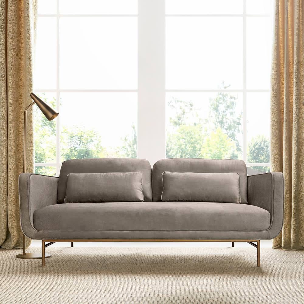 Lilou 77 Fossil Gray Velvet Sofa With Antique Brass Metal Legs ... intended for Lilou 77 Gray Fabric Sofa With Antique Brass Metal Legs