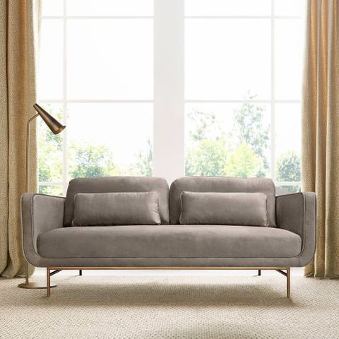 Lilou 77 Fossil Gray Velvet Sofa With Antique Brass Metal Legs ... intended for Lilou 77 Gray Fabric Sofa With Antique Brass Metal Legs