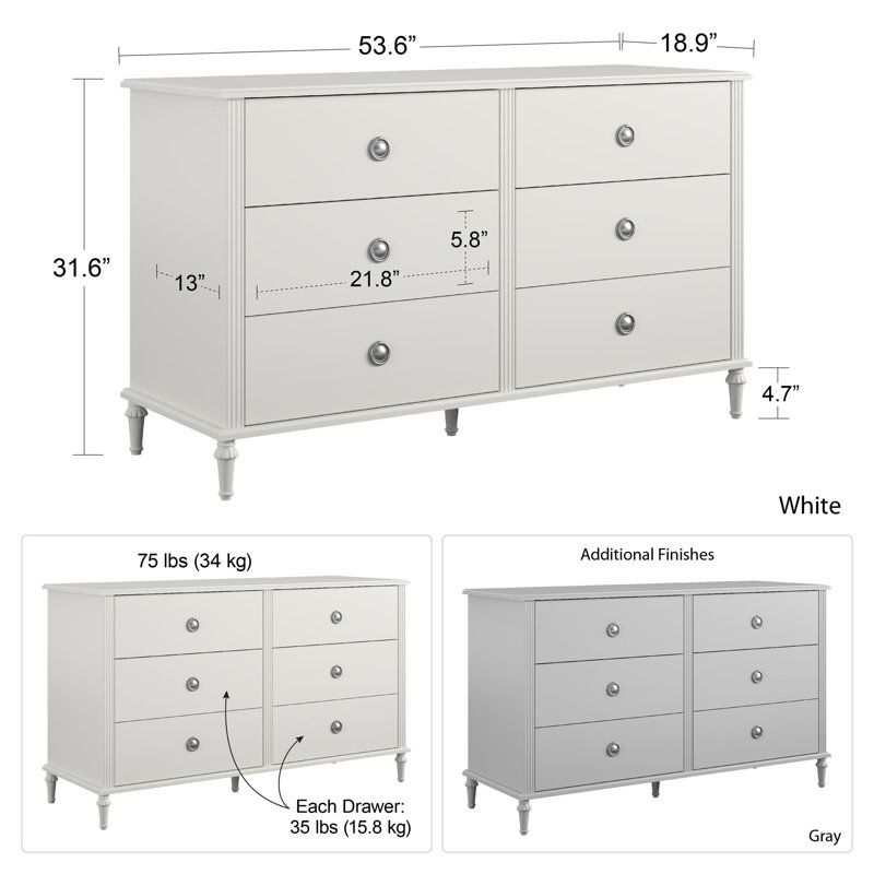 Little Seeds Rowan Valley Arden 6 Drawer Double Dresser &amp; Reviews | Wayfair within Maximizing bedroom storage with multi-drawer wooden furniture solutions