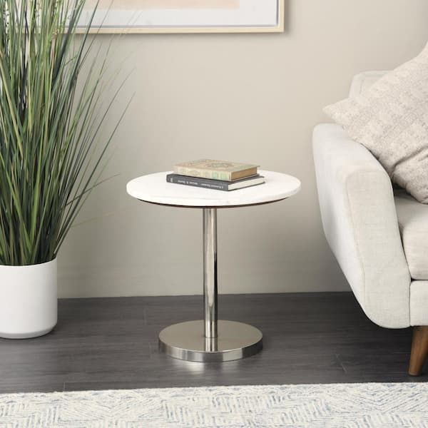 Litton Lane 20 In. Silver Pedestal Geometric Medium Round Marble End ... regarding Luxe Modern Geometric Marble Accent Table Black White Shapes Round Pillar Cone