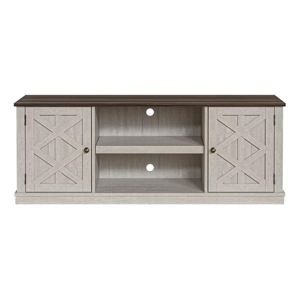 Liviland 64 In. Off White W/ Dark Drift Wood Desktop Tv Stand Up To 70 ... throughout Liviland 48 In. Tv Stand Media Console For Tv Up To 53 In. - Off White