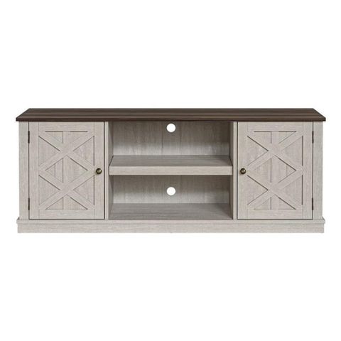 Liviland 64 In. Off White W/ Dark Drift Wood Desktop Tv Stand Up To 70 ... throughout Liviland 48 In. Tv Stand Media Console For Tv Up To 53 In. - Off White