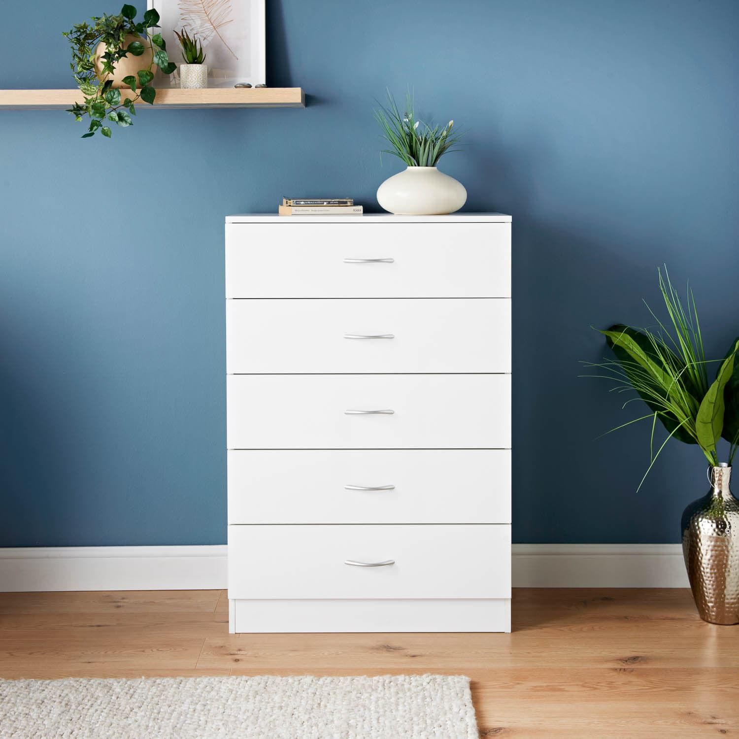 Lokken 5 Drawer Chest - White | Bedroom Furniture - B&amp;M Stores in 5-Drawer Chest, Pearl White
