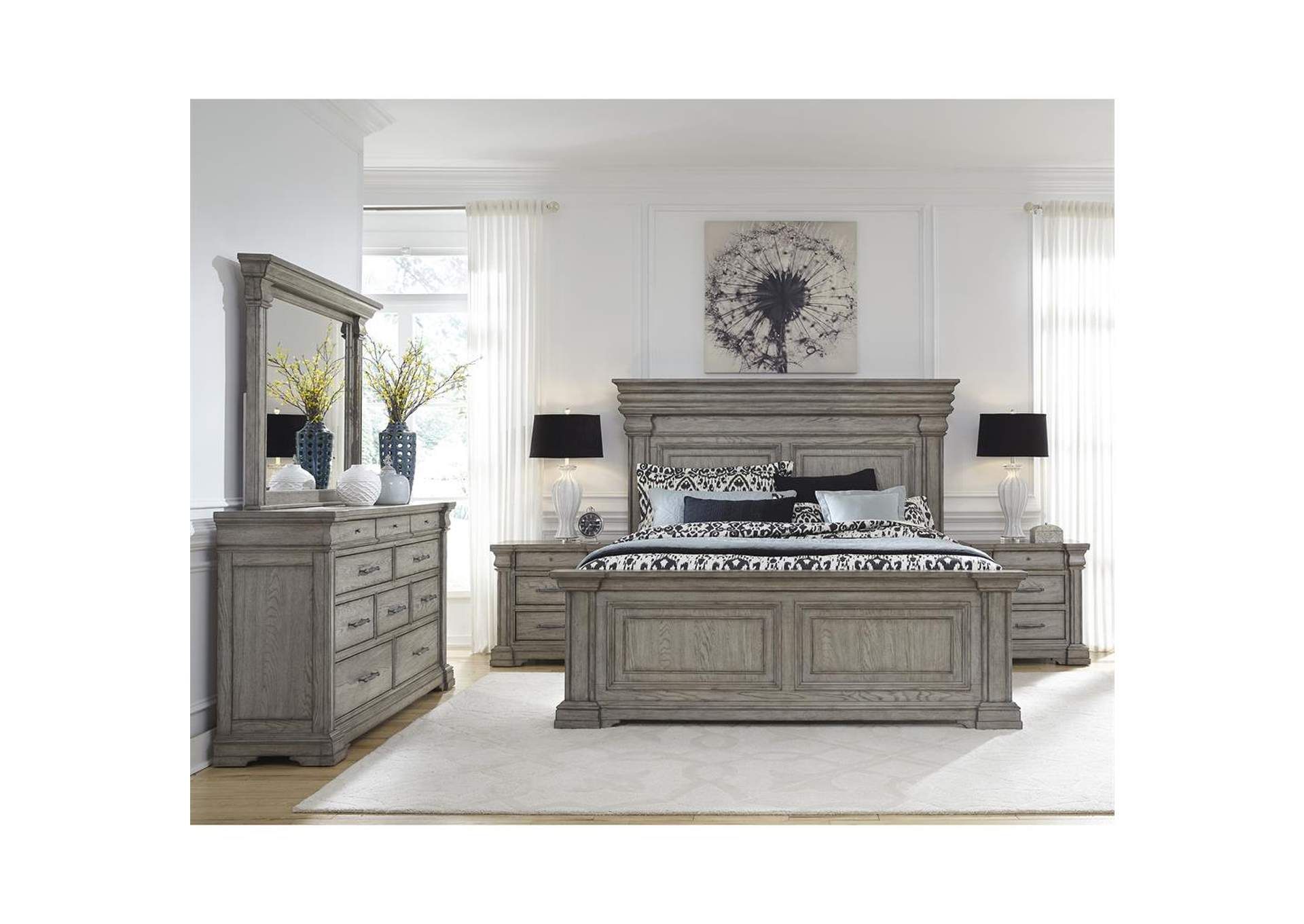 Madison Ridge Heritage Taupe Panel King Bedroom Set W/ Dresser &amp; Mirror ... for Pulaski Furniture Bedroom Madison Ridge 6-Drawer Chest, Heritage Taupe