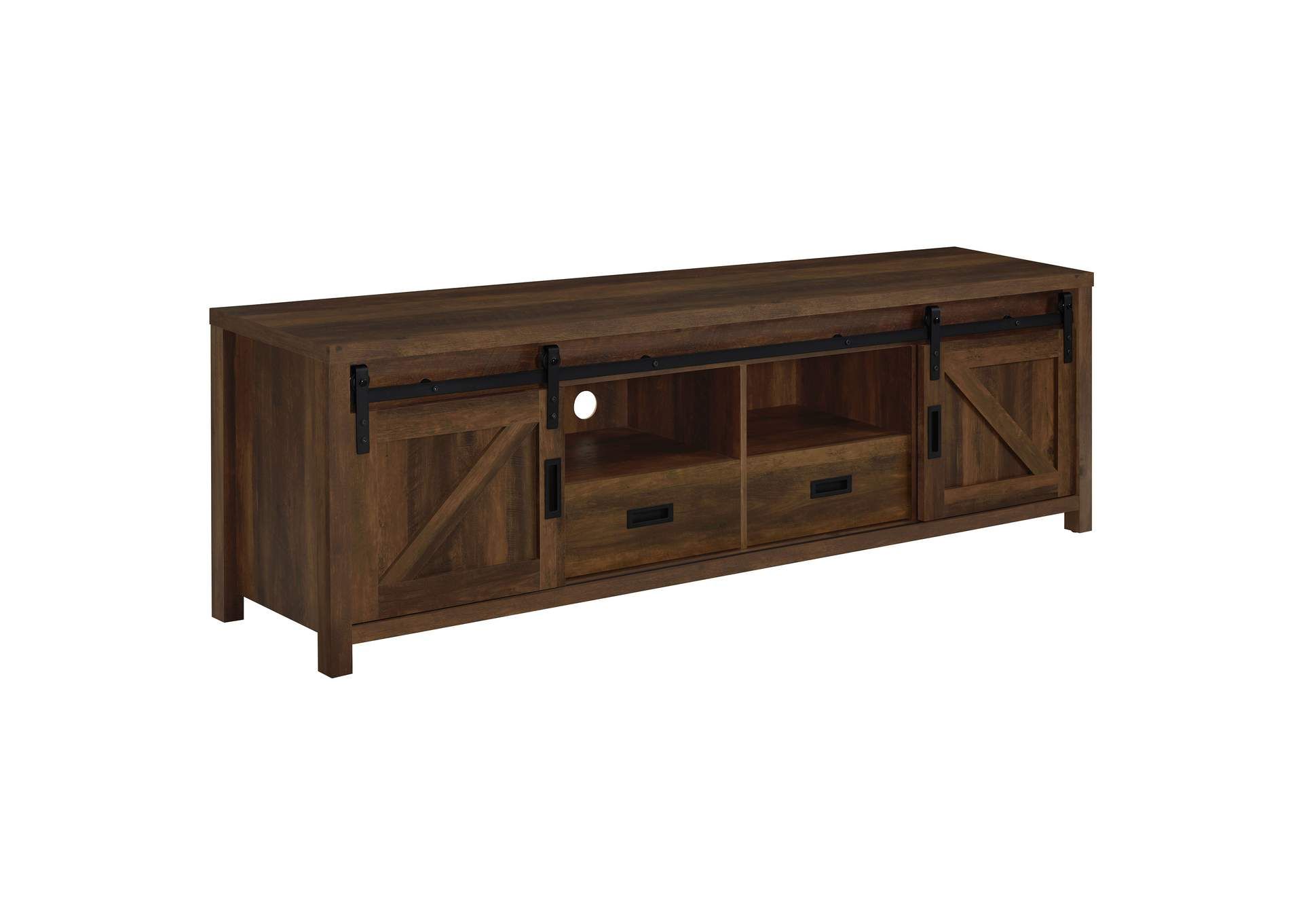 Madra 2-Door Engineered Wood 79-Inch Tv Stand Dark Pine with Laughlin 4-Door Engineered Wood 78&quot; Tv Stand Dark Pine
