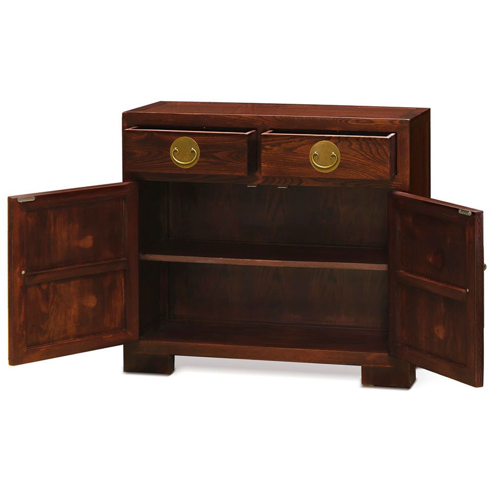 Mahogany Finish Elmwood Ming Cabinet with Cherry Finish Elmwood Chinese Petite Ming Media Cabinet