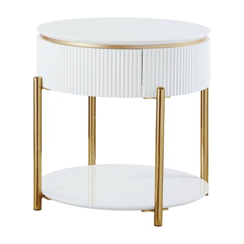 Mercer41 Nisbah 1 - Drawer End Table In White High Gloss And Gold | Wayfair throughout Understanding the versatility of white and gold round end tables with one drawer and open shelf