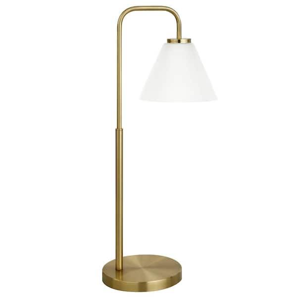 Meyer&amp;Cross Henderson 27 In. Brass Arc Table Lamp With White Milk Glass ... intended for Henderson 27 Tall Arc Table Lamp With Glass Shade In Brass/Clear
