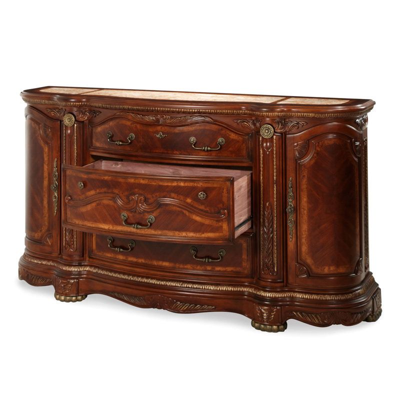 Michael Amini Cortina Honey Walnut 5 - Drawer Dresser &amp; Reviews | Wayfair within Cortina Dresser and Mirror Set - Honey Walnut