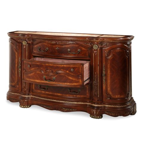Michael Amini Cortina Honey Walnut 5 - Drawer Dresser & Reviews | Wayfair within Cortina Dresser and Mirror Set - Honey Walnut