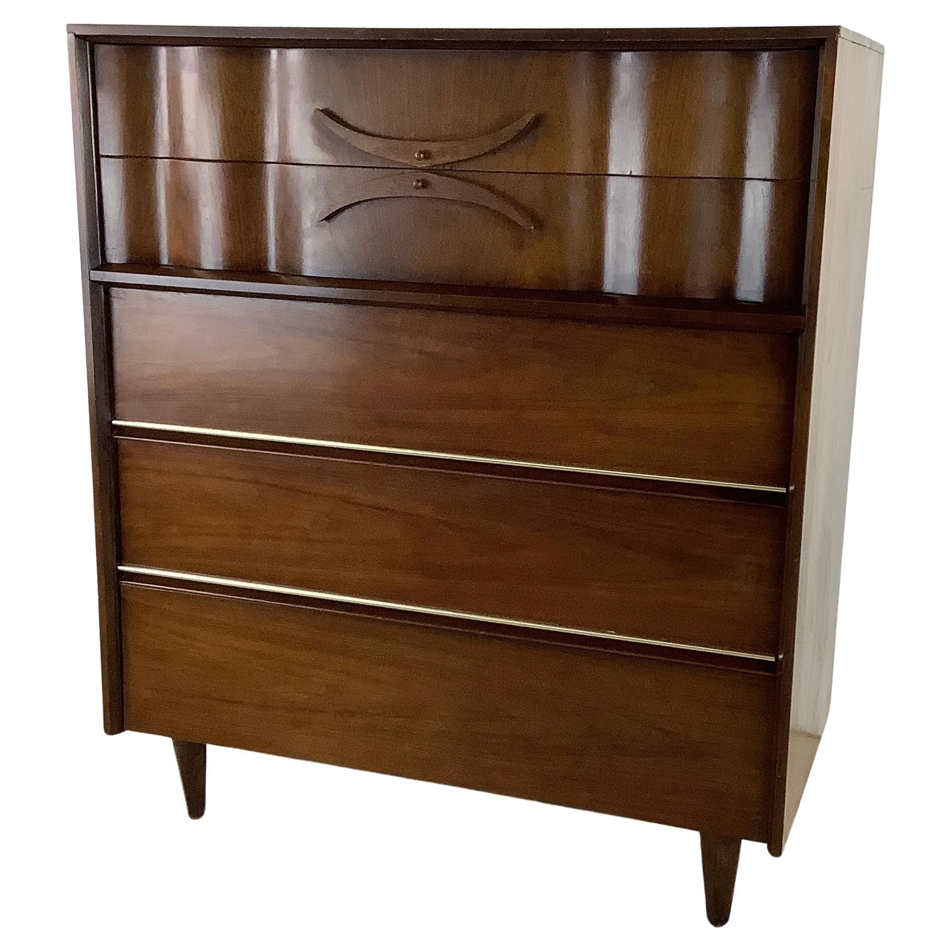 Midcentury Five Drawer Highboy Dresser, Bassett Furniture At 1Stdibs pertaining to Granville Parota 5 Drawer Highboy Dresser