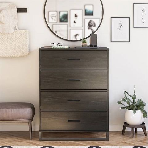 Modern 4-Drawer Bedroom Chest Dresser In Rustic Black Wood Finish ... intended for Maximizing Bedroom Organization Through Strategic Furniture Selection