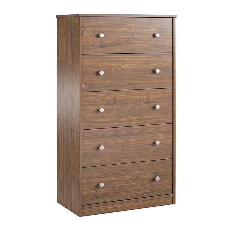 Modern 5-Drawer Bedroom Chest Of Drawers In Rustic Walnut Wood Finish ... with Franklin Modern Oak Finished Wood Black Finished Metal 5-Drawer Bedroom Chest