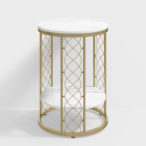 Modern White Round End Table With Storage Marble Side Table Metal In ... inside 1 Drawer And 1 Open Shelf Round End Table, White And Gold