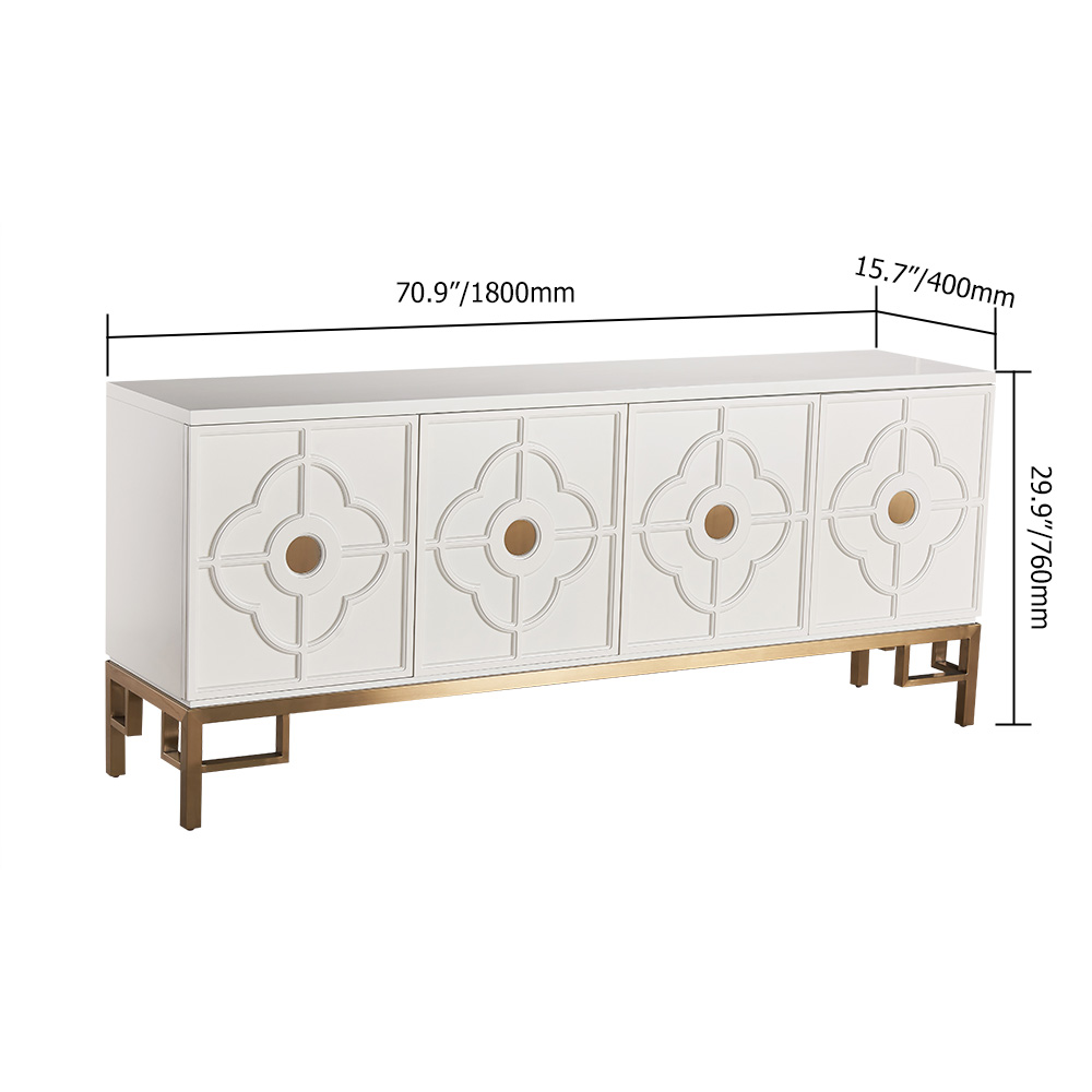 Modern White Tv Stand Rectangular 4-Door Clover Embossment Media ... inside Understanding the Appeal of Modern White TV Furniture