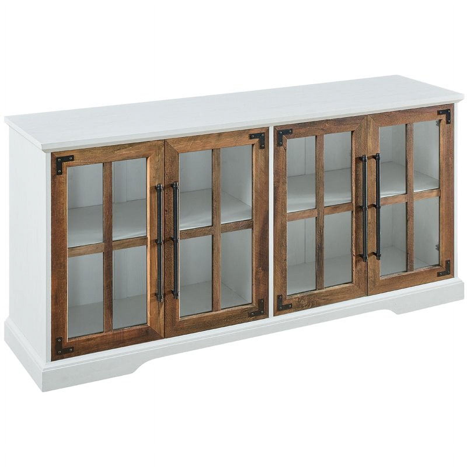 Pemberly Row 58&quot; 4-Glass Door Tv Stand Console In Brushed White/Rustic ... intended for Pemberly Row 58&quot; Glass 4-Door Tv Stand With Adjustable Shelves In Dark Walnut