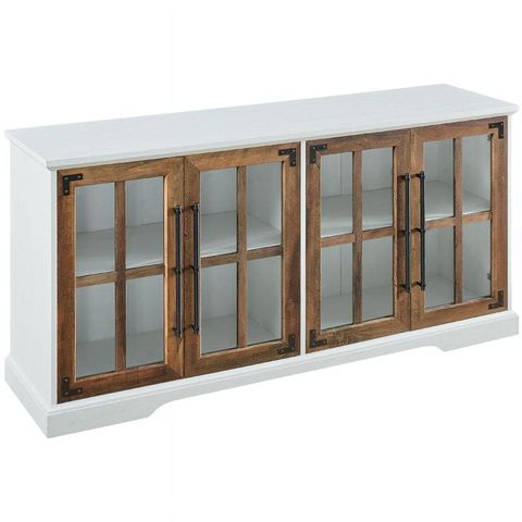 Pemberly Row 58" 4-Glass Door Tv Stand Console In Brushed White/Rustic ... intended for Pemberly Row 58" Glass 4-Door Tv Stand With Adjustable Shelves In Dark Walnut