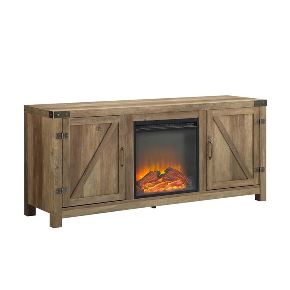 Pemberly Row 58&quot; Barn Door Fireplace Tv Stand In Rustic Oak - Walmart.com within Pemberly Row 58&quot; Barn Door Tv Stand In Barnwood