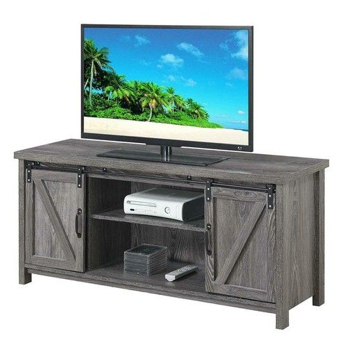 Pemberly Row Farmhouse Wood Barn Door Tv Stand For Tvs Up To 52&quot; In ... with regard to How barn door TV stands transform minimalist living room aesthetics