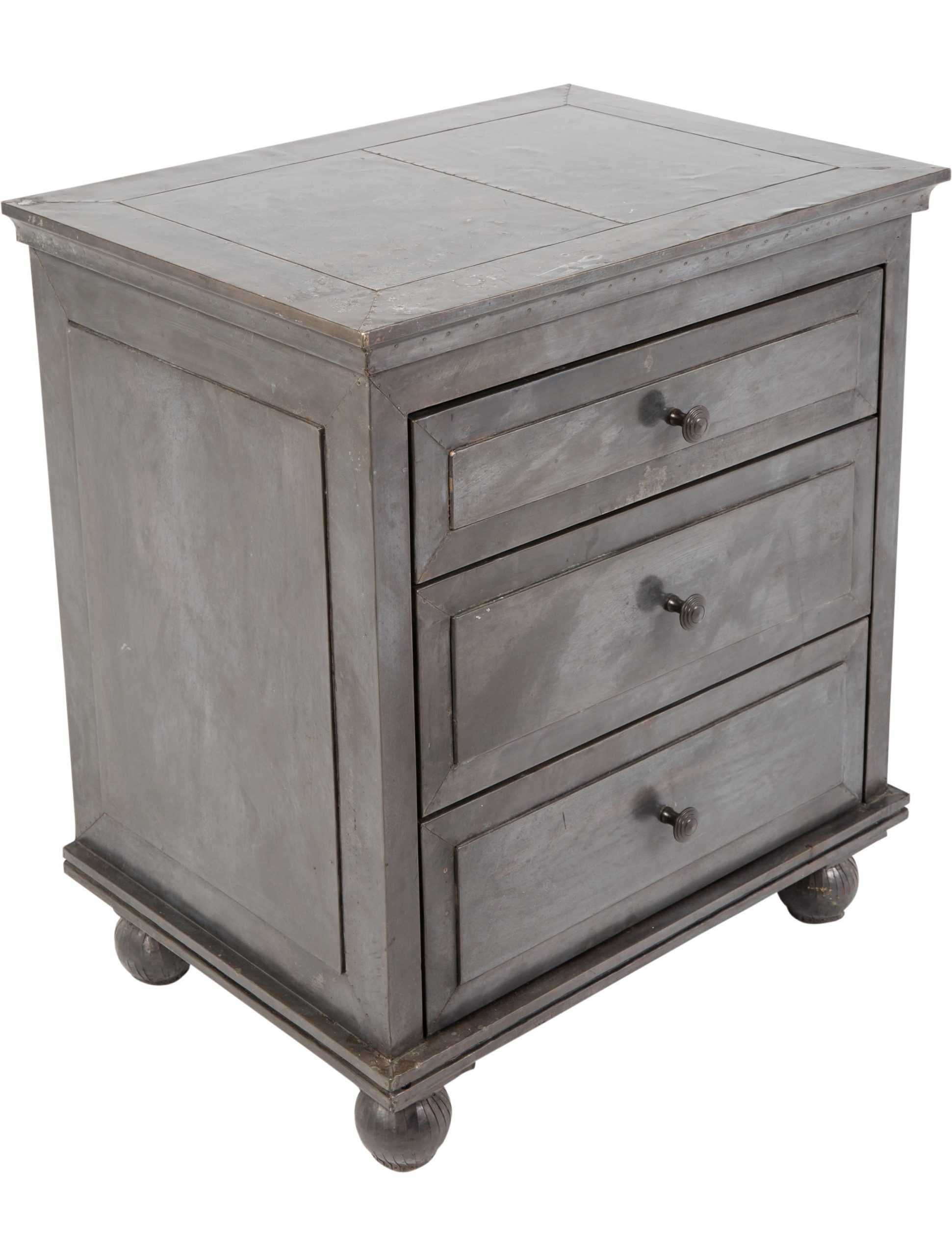 Restoration Hardware Annecy Metal-Wrapped Nightstand - Grey, 1 Pieces ... intended for Chinese Distressed Light Gray Metal Hardware End Table Nightstand Hcs3917
