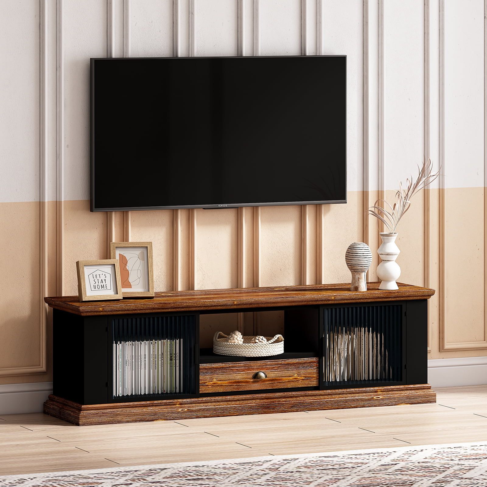 Retro Tv Stand, 2 Doors Tv Stand For Tvs Up To 65”, Entertainment ... in The evolution of media console furniture in home entertainment