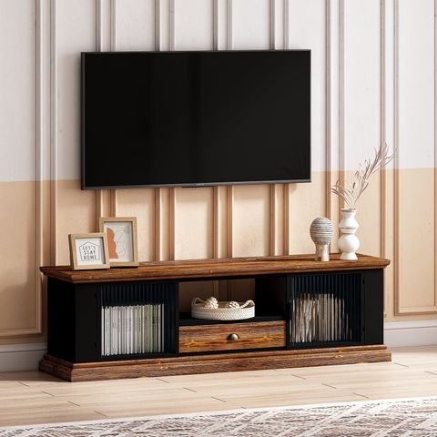 Retro Tv Stand, 2 Doors Tv Stand For Tvs Up To 65”, Entertainment ... in The evolution of media console furniture in home entertainment