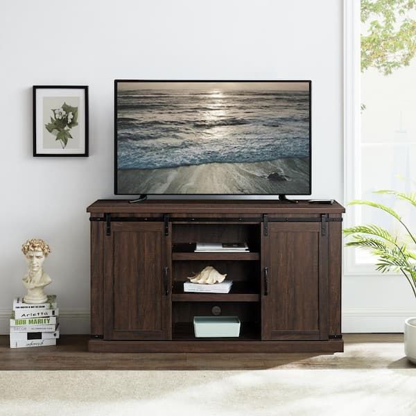 Reviews For Festivo 54 In. Saw Cut Off-Espresso Engineered Wood Tv ... pertaining to Maximizing Storage with Lewes Engineered Wood 60 TV Cabinets
