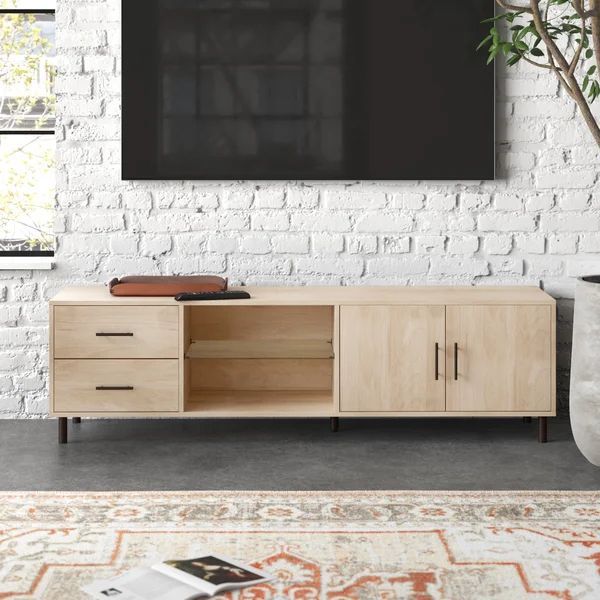 Sabion 2-Drawer And 2-Door 70&quot; Tv Stand For 80&quot; Tvs With Glass Shelf ... in Comparing material choices in contemporary TV stands