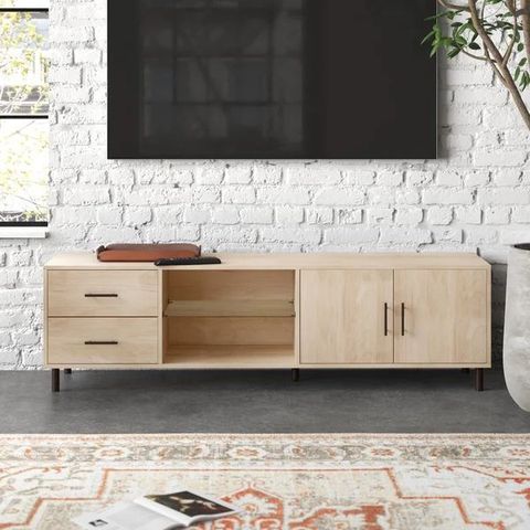 Sabion 2-Drawer And 2-Door 70" Tv Stand For 80" Tvs With Glass Shelf ... in Comparing material choices in contemporary TV stands