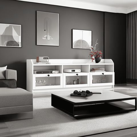 Sleek & Modern Design Tv Stand With Acrylic Board Door, Chic Elegant ... pertaining to 65"H Modern Style Tv Stand With Adjustable Shelves And Cable Holes, Black