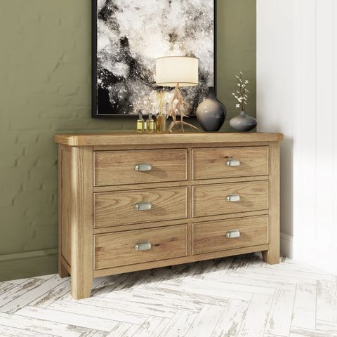Stylish 6 Drawer Chest - Oak Castle Furniture regarding Silverlake Village 6-Drawer Chest, Washed Oak