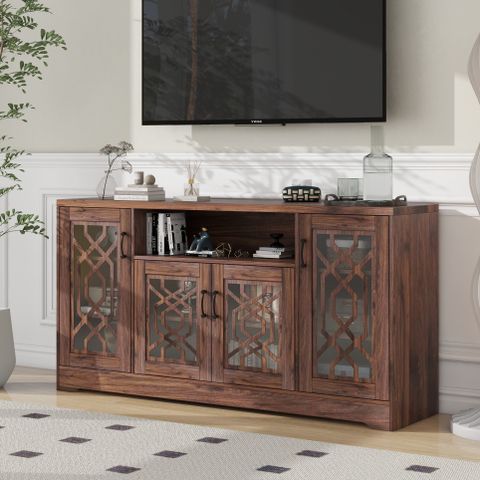 Vintage Wooden Tv Stand For 65+ Inch Tv, Rustic Media Console With ... with Beaumont Lane Modern Mango Wood Tv Stand For Tvs Up To 65" In Medium Walnut