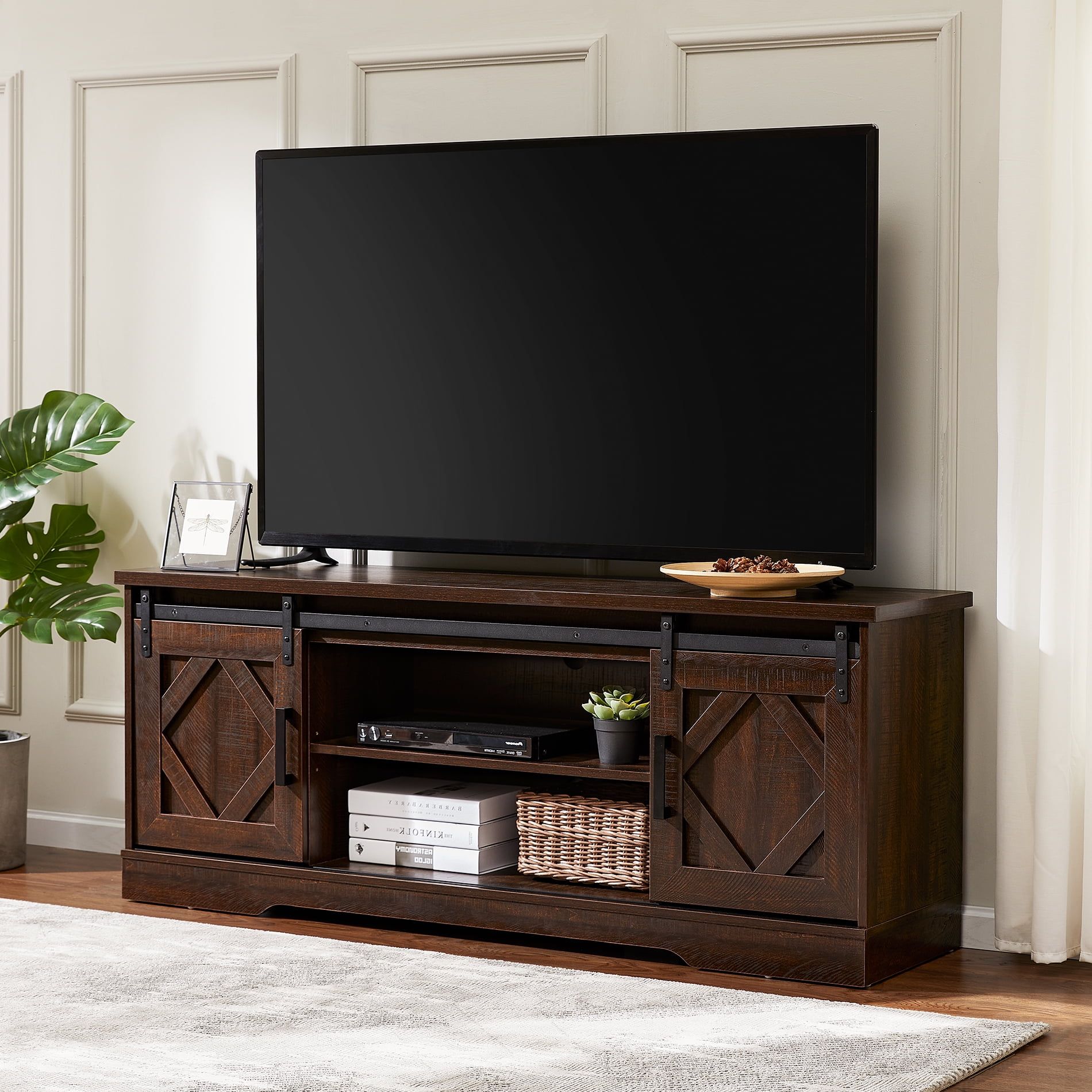 Wampat Sliding Barn Door Tv Stand For 70 Inch Flat Nepal | Ubuy within Keese 2-Door Wood 70&quot; Tv Stand Media Console Mango Brown