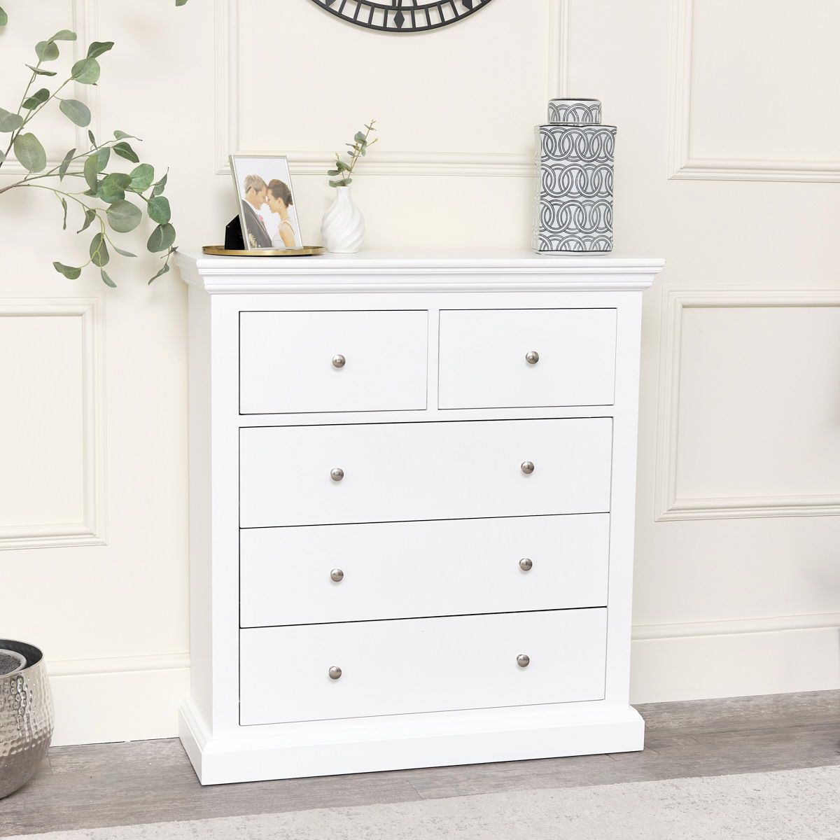 White 5 Drawer Chest Of Drawers - Slimline Haxey White Range | Melody ... inside The art of choosing the perfect pearl white 5-drawer chest for your home