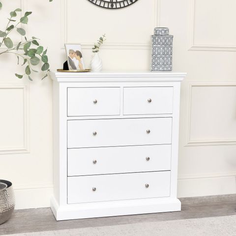 White 5 Drawer Chest Of Drawers - Slimline Haxey White Range | Melody ... inside The art of choosing the perfect pearl white 5-drawer chest for your home