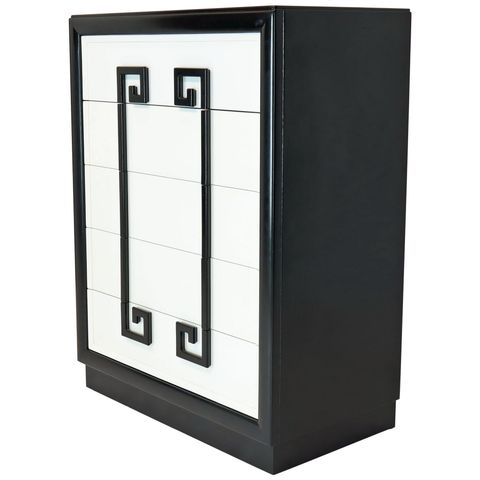 White Tall Dixie Campaign Dresser With Five Drawers And Brass Hardware ... within Modern White And Black 5-Drawer Chest