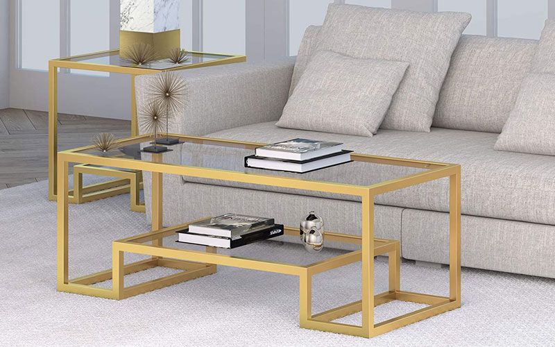 10 Best Gold And Glass Coffee Tables inside Luxe Tapered Espresso Wood Black Glass Top Accent Table Gold Metal Vintage Style