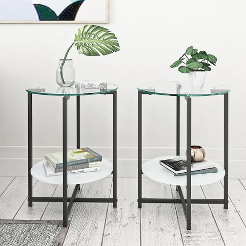 2-Piece Set (Clear) Tempered Glass End Table, Round Coffee Table For ... regarding Creating Visual Balance with Clear Glass Furniture in Small Spaces