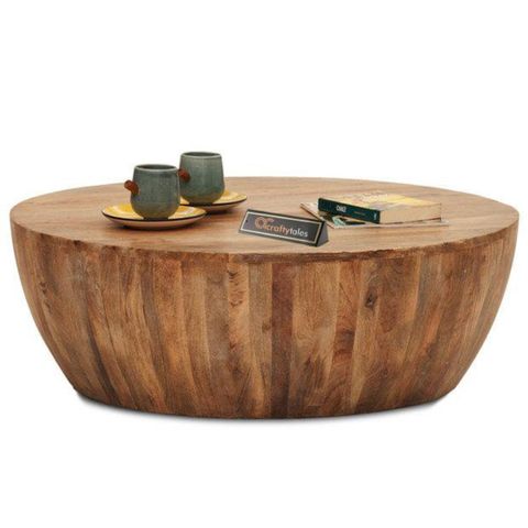 29.5 Inch Mango Wood Coffee Table, Round Coffee Table, Wood Drum Coffee ... with regard to Gdf Studio 21"H Drum-Shaped Mango Wood Round End Table, Honey