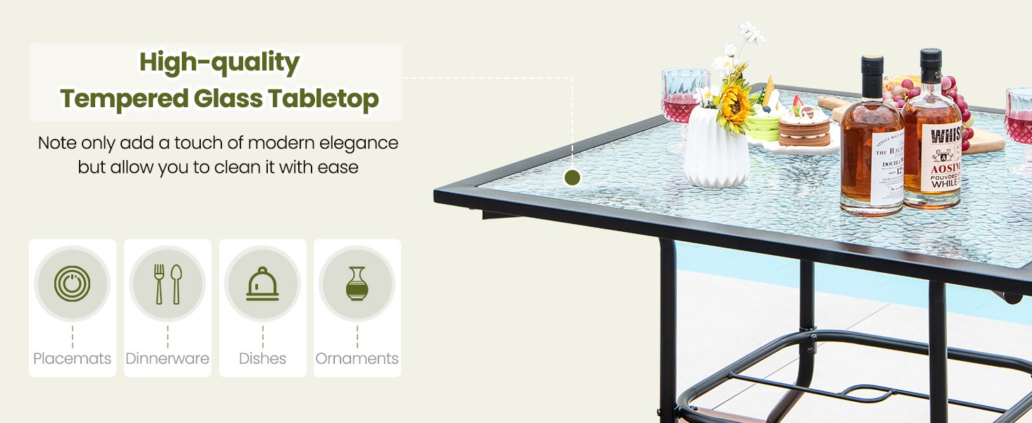 32 Inch Patio Tempered Glass Steel Frame Square Table - Costway regarding Modern 31.5&quot; Patio Tempered Glass Steel Frame Square Table