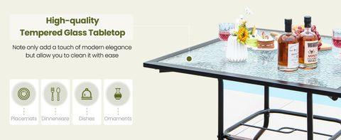 32 Inch Patio Tempered Glass Steel Frame Square Table - Costway regarding Modern 31.5" Patio Tempered Glass Steel Frame Square Table