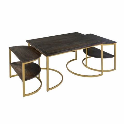 38 Inch Rectangle Metal Nesting Coffee Table - 3 Pcs Set, Black And ... within Kasey Black Galvanized Metal Rectangular Nesting Accent Tables