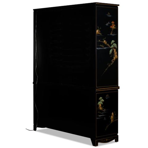 60In Black Lacquer Chinoiserie Oriental China Cabinet pertaining to Mastering the Techniques Used in Creating 60 Black Lacquer Pearl Figure Motif China Cabinets