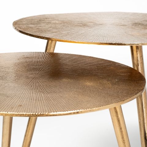 68771 - Reva I (Large) 24L X 24W Gold Round Top Cast Aluminum Accent ... within Reva I (Large) Gold Cast Aluminum 3-Legged Round Accent Table